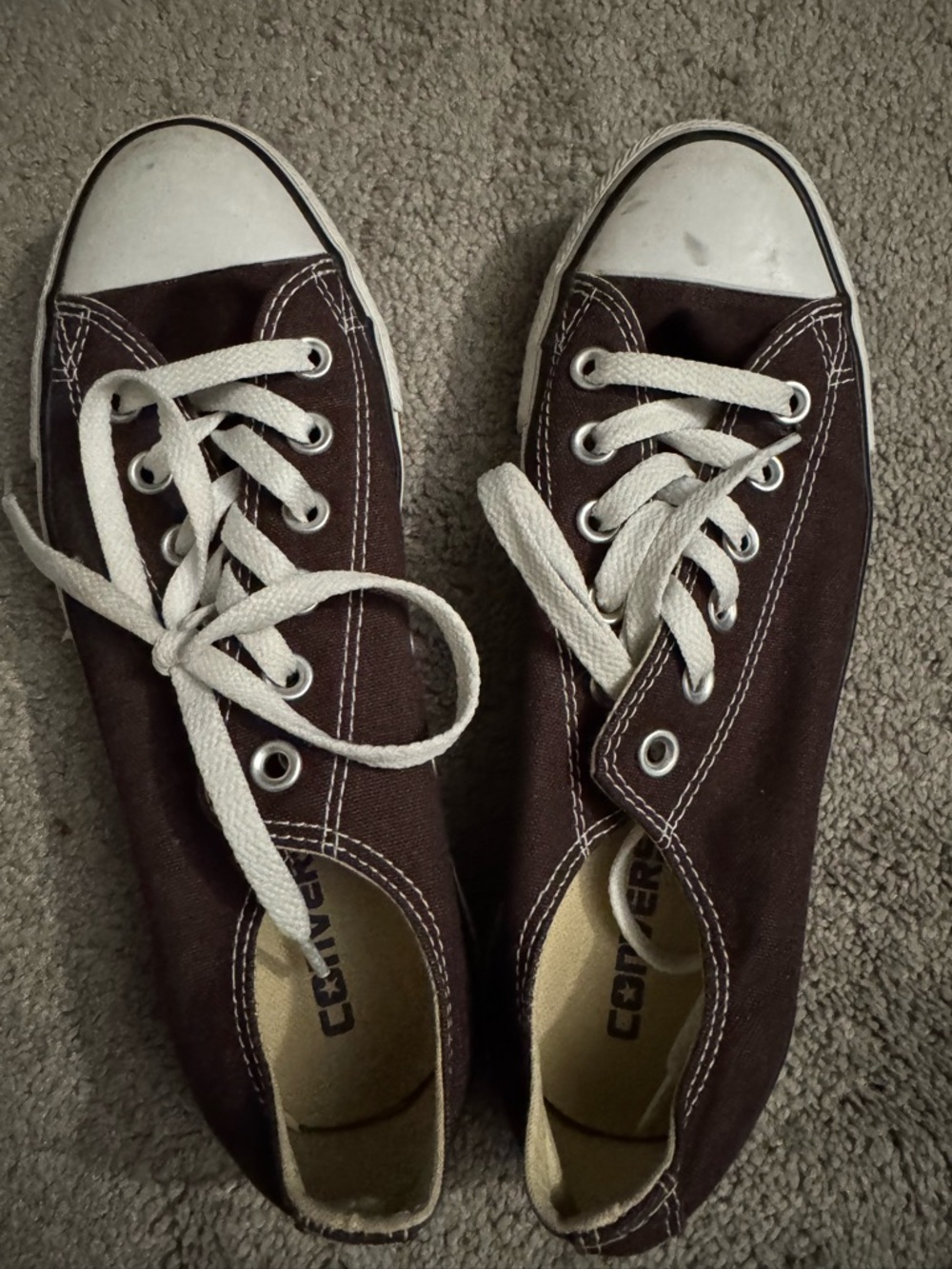 Converse Low Top Canvas Sneakers in Brown with White Accents
